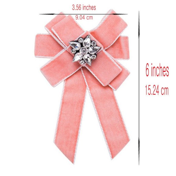 Women British Pink Velvet Large Big Bow Tie Ribbon Bee Crystal Pins Brooch Prom - Picture 2 of 2